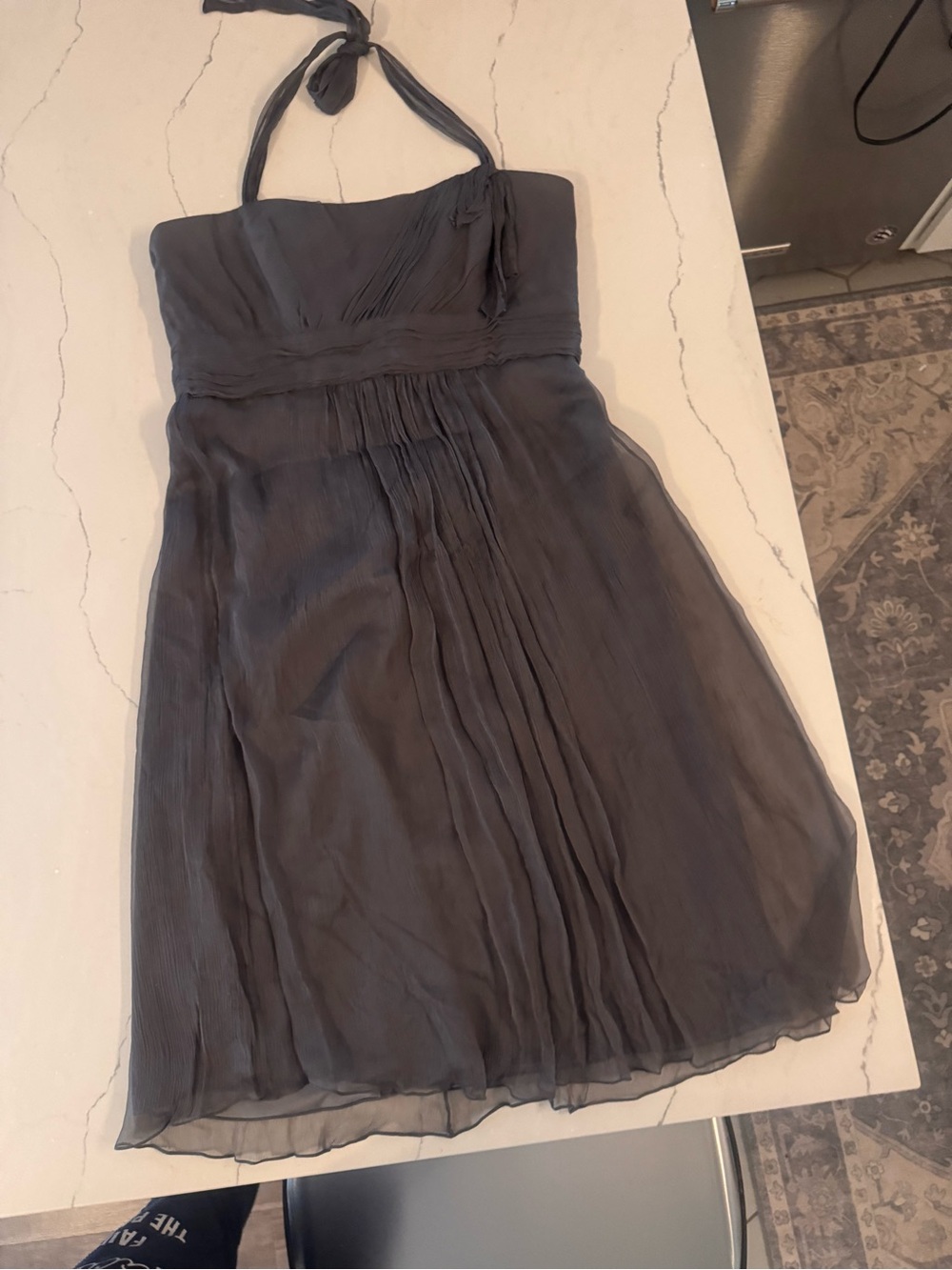 Amsale Strapless Halter Chiffon Dress in Gray